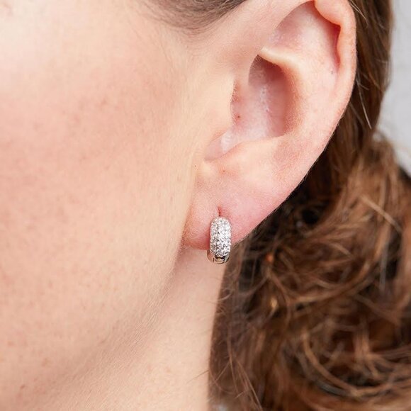 Mini Hoop Hugger Earrings Micro Pave CZ by Kenneth Jay Lane Cubic Zirconia NEW - Picture 6 of 6